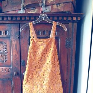 WAYF Mustard crochet slip dress, lined cross back